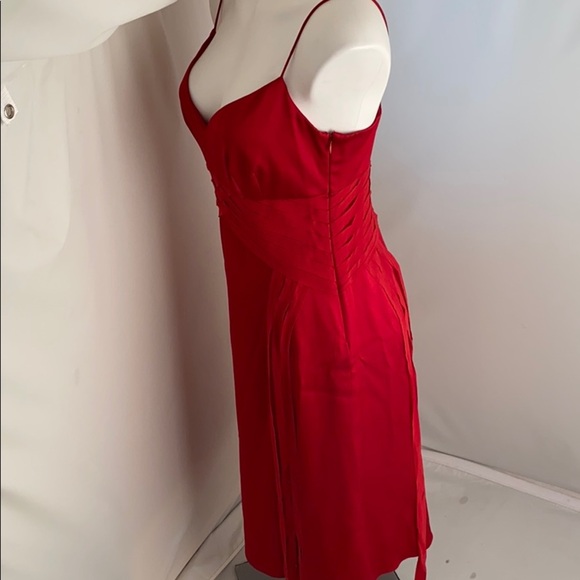Nicole Miller red silk spaghetti strap v-neck cocktail dress - Picture 3 of 11